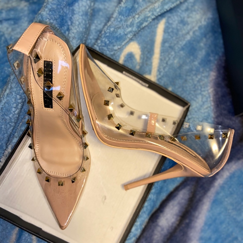 See through studded pumps